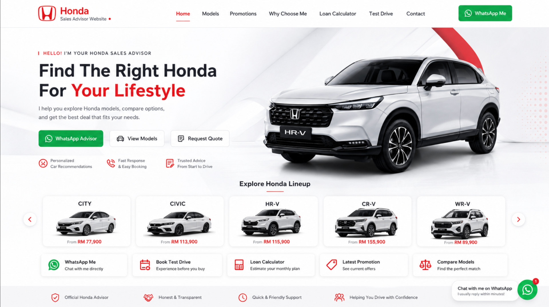 Honda website demo concept preview by AutoX.my